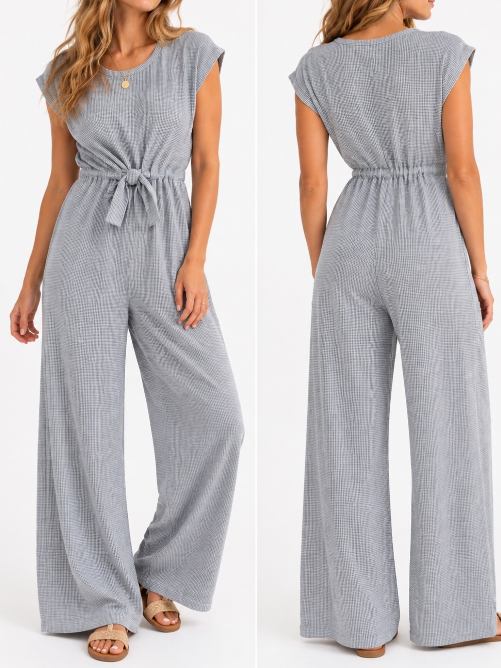 Caution To The Wind Light Gray Striped Jumpsuit NWT